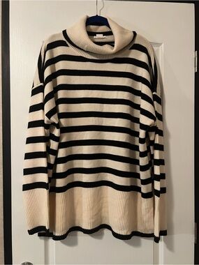 City Chic Cream and Black Striped Turtleneck Sweater